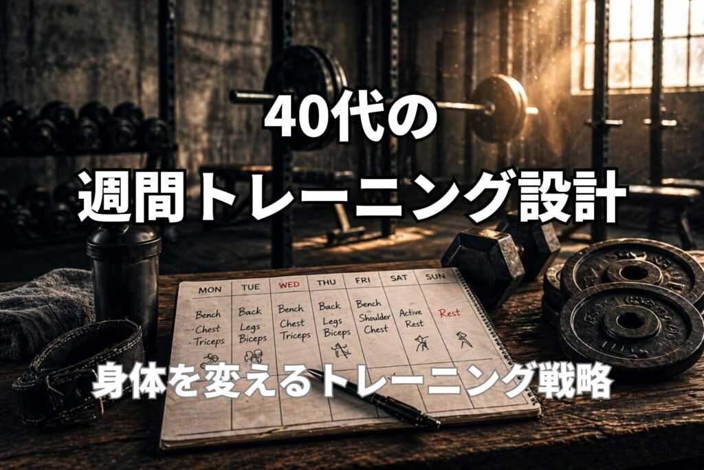 40代の週間トレーニング設計と筋トレ分割を考えるPower at 40の記事用アイキャッチ画像