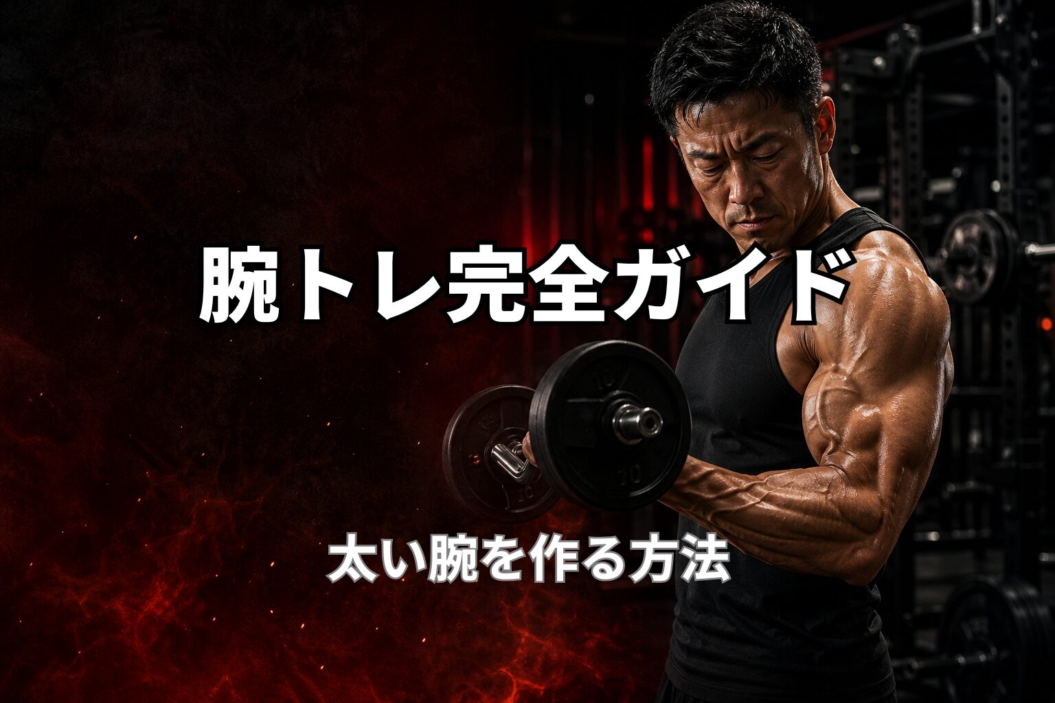 40代の腕トレ完全ガイドと太い腕を作る筋トレを表現したPower at 40の記事用アイキャッチ画像