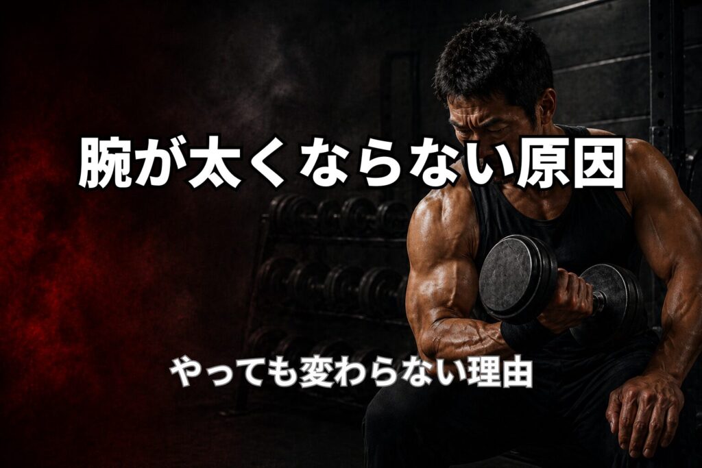 40代で腕が太くならない原因とやっても変わらない人の共通点を表現したPower at 40の記事用アイキャッチ画像