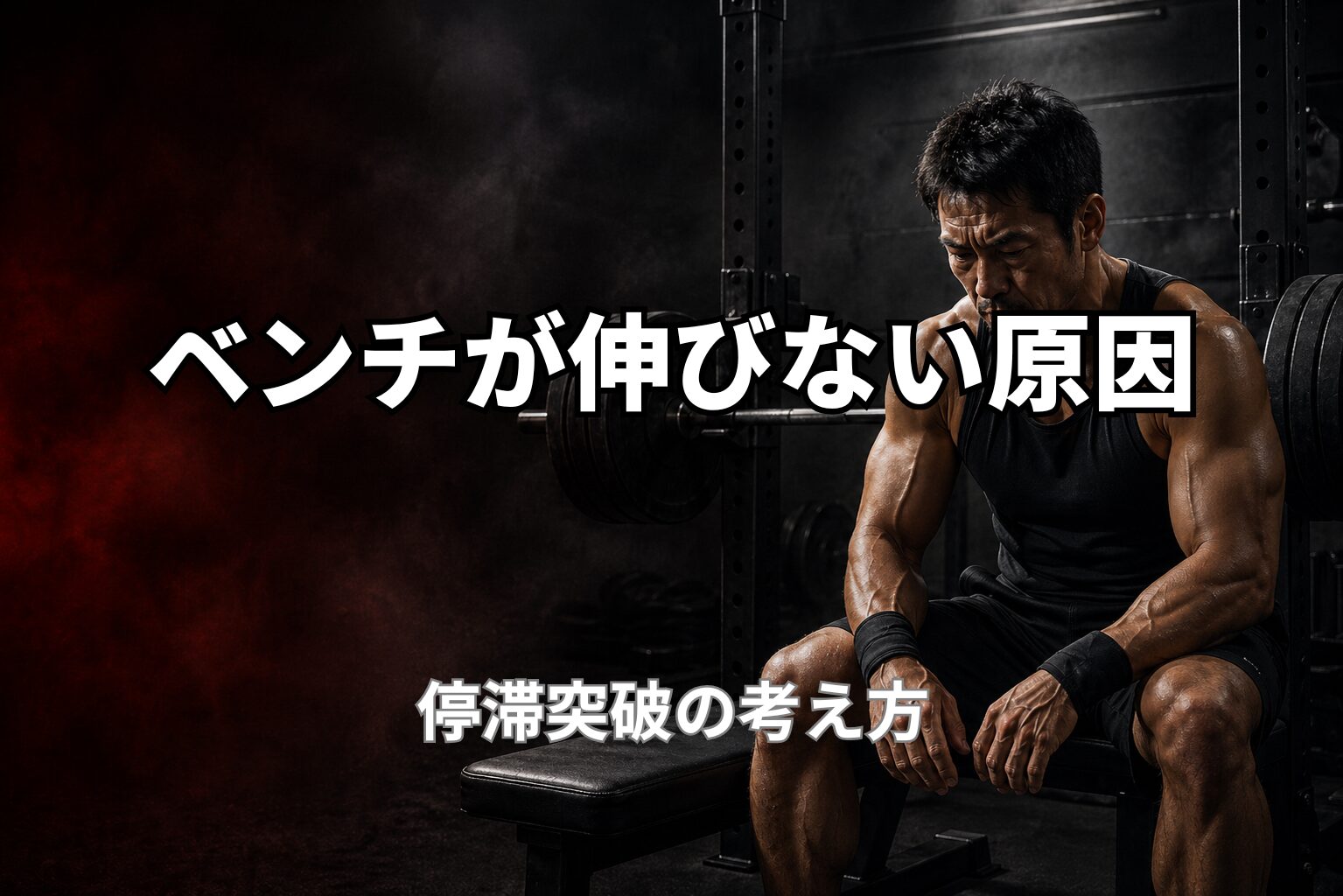 40代のベンチプレスが伸びない原因と停滞を突破する考え方を表現したPower at 40の記事用アイキャッチ画像