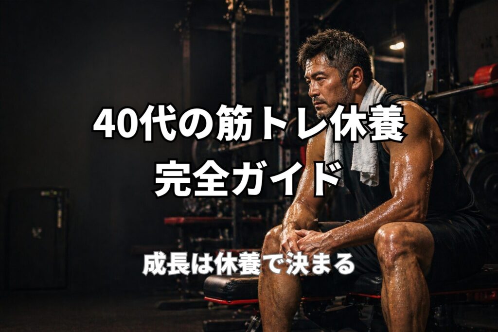 40代の筋トレ休養と回復の重要性を表現したPower at 40の記事用アイキャッチ画像