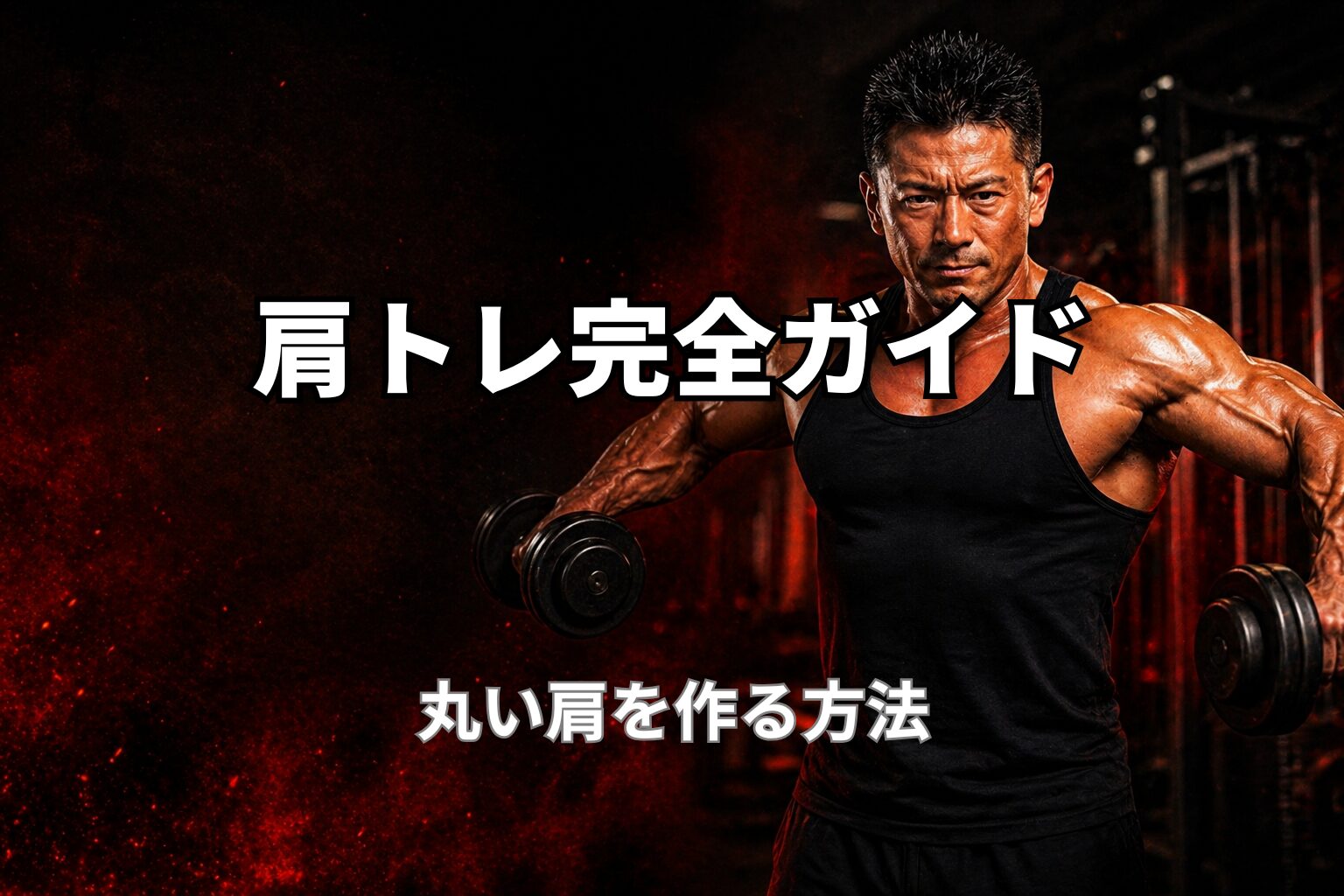 40代の肩トレ完全ガイドと丸い肩を作る筋トレを表現したPower at 40の記事用アイキャッチ画像