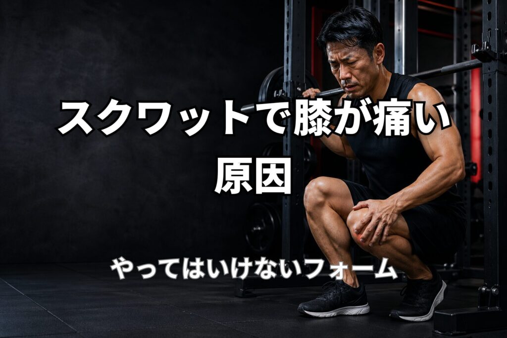 40代のスクワットで膝が痛い原因とやってはいけないフォームを表現したPower at 40の記事用アイキャッチ画像