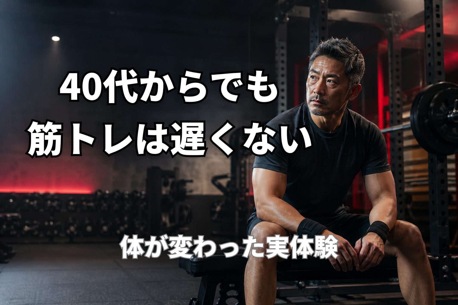 40代から筋トレを始めても遅くないことを表現したPower at 40の記事用アイキャッチ画像