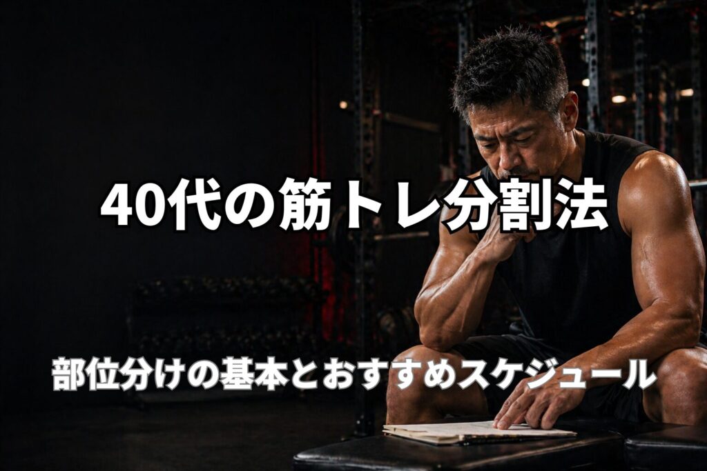 40代の筋トレ分割法と部位分けの考え方を表現したPower at 40の記事用アイキャッチ画像